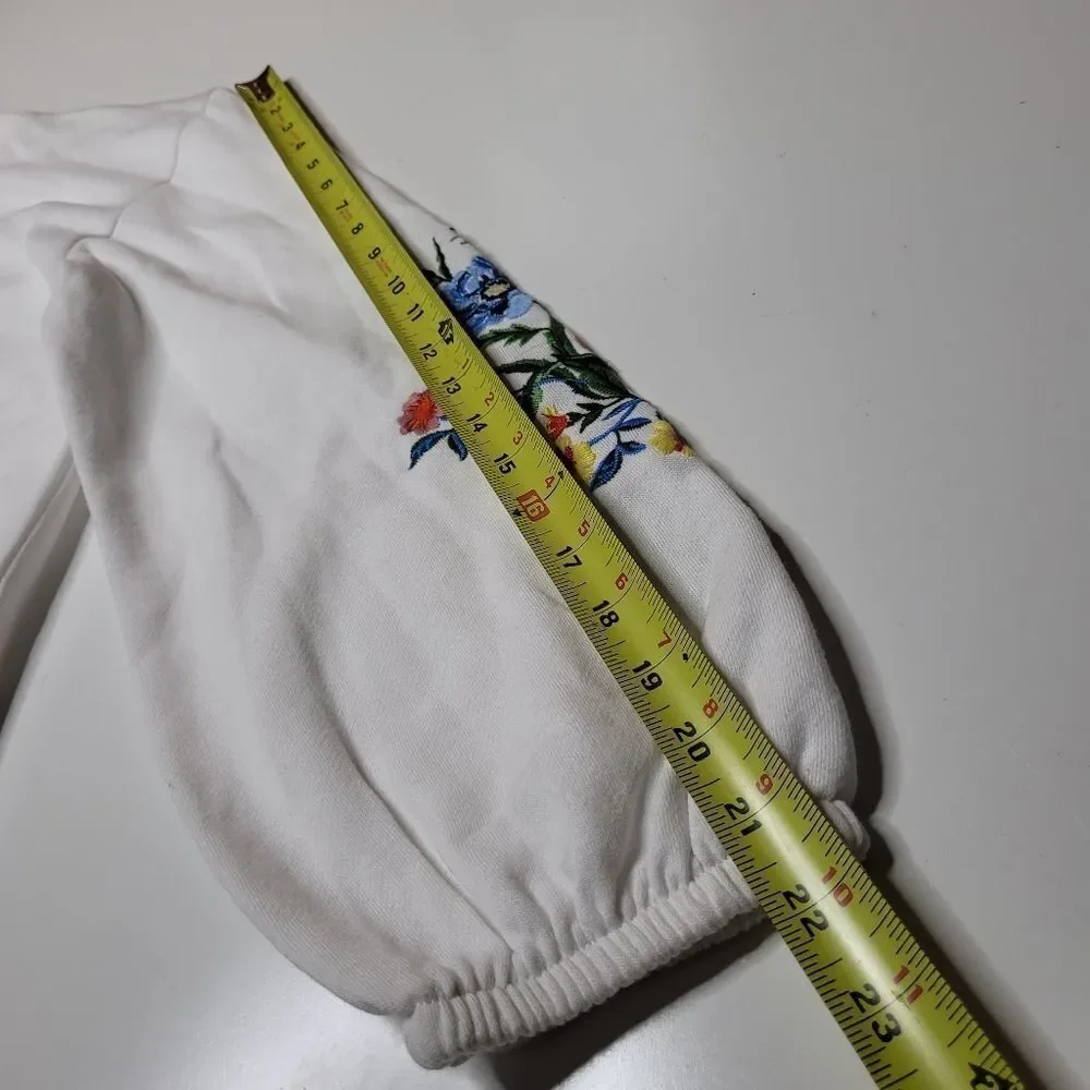 NEW S Johnny Was style embroidered floral cuffed oversized sweatshirt small NWT - Picture 6 of 10
